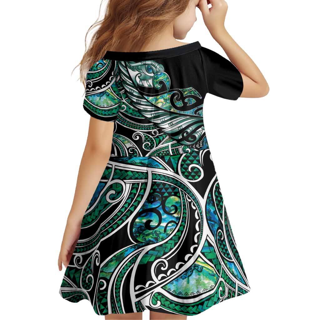 Maori Matariki - Manaia Family Matching Off The Shoulder Long Sleeve Dress and Hawaiian Shirt Emerald Paua Shell LT7 - Polynesian Pride