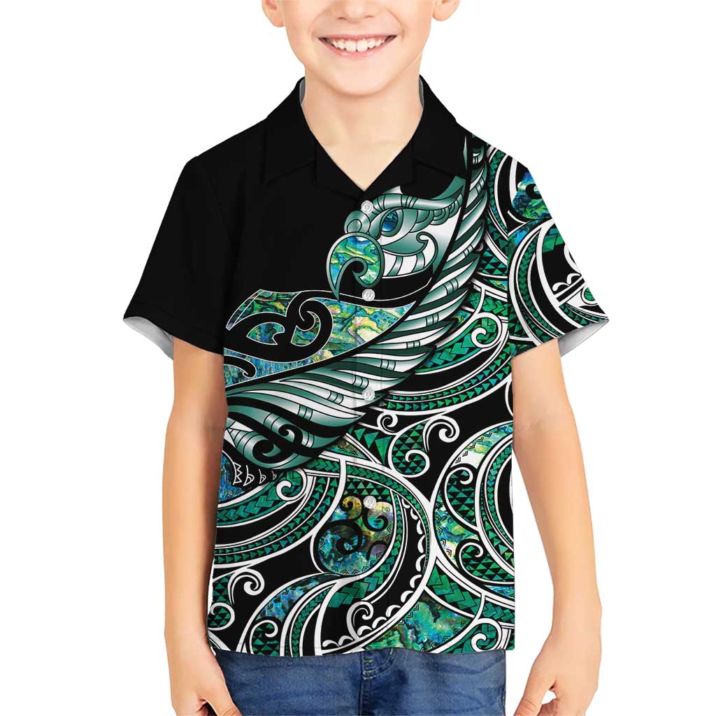 Maori Matariki - Manaia Family Matching Off Shoulder Maxi Dress and Hawaiian Shirt Emerald Paua Shell LT7 Son's Shirt Green - Polynesian Pride