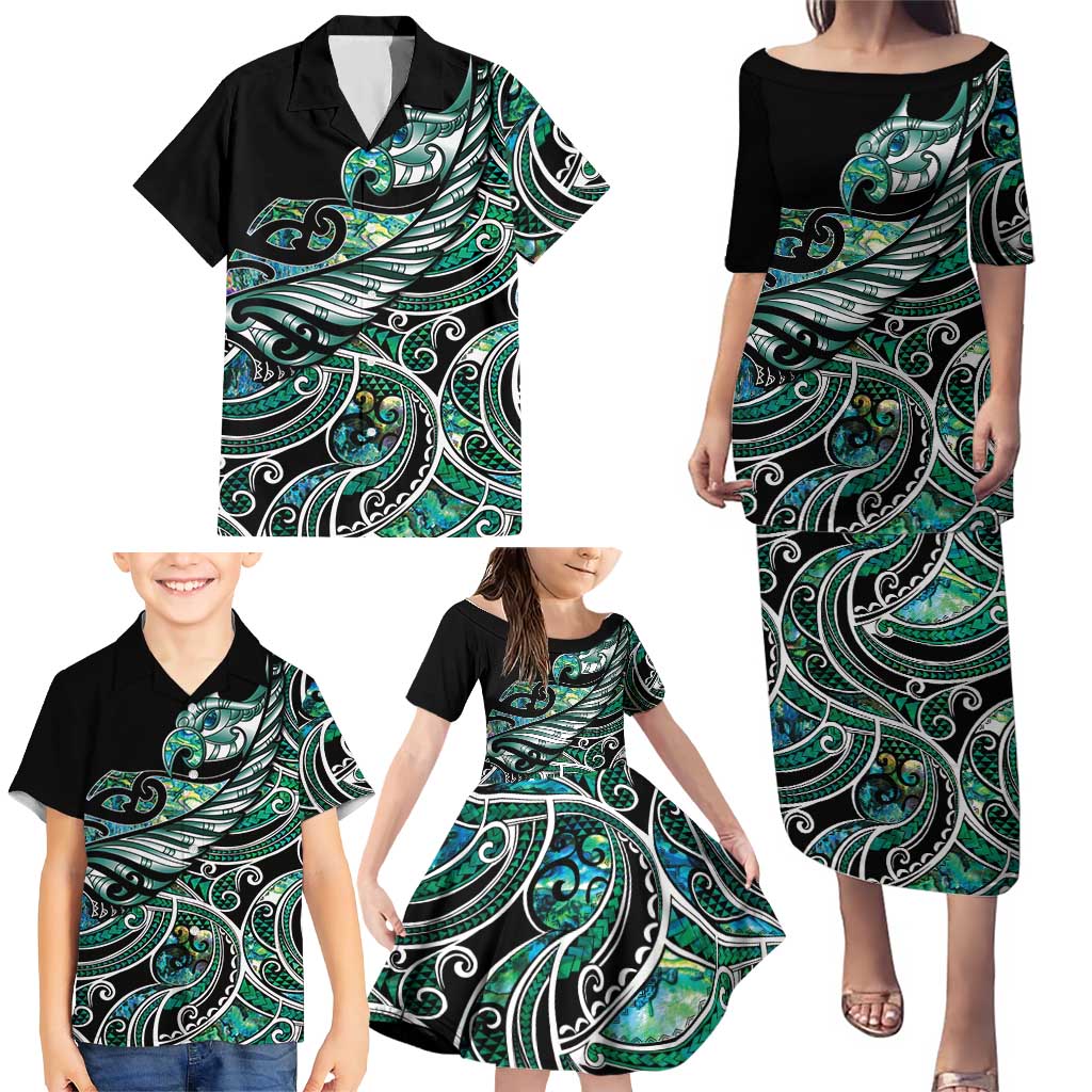 Maori Matariki - Manaia Family Matching Puletasi and Hawaiian Shirt Emerald Paua Shell LT7 - Polynesian Pride