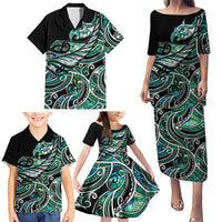 Maori Matariki - Manaia Family Matching Puletasi and Hawaiian Shirt Emerald Paua Shell LT7 - Polynesian Pride