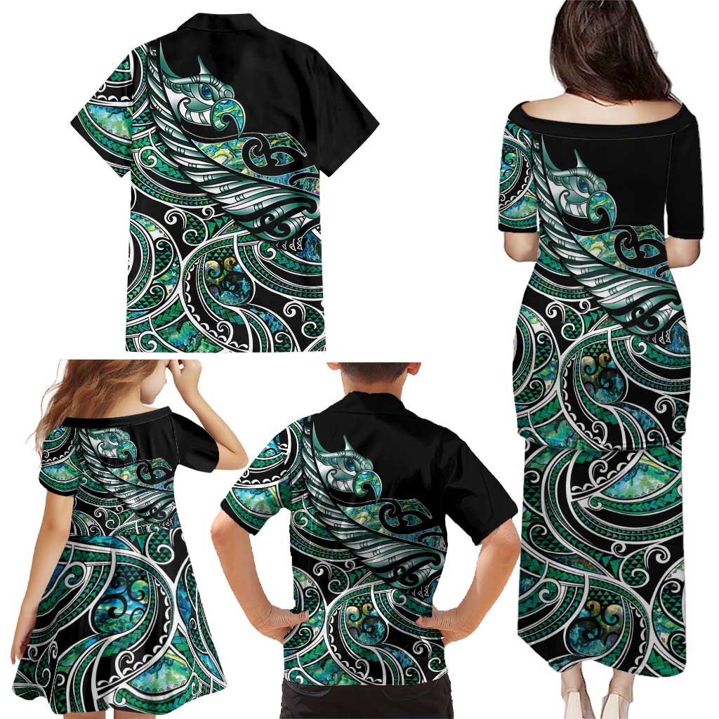 Maori Matariki - Manaia Family Matching Puletasi and Hawaiian Shirt Emerald Paua Shell LT7 - Polynesian Pride