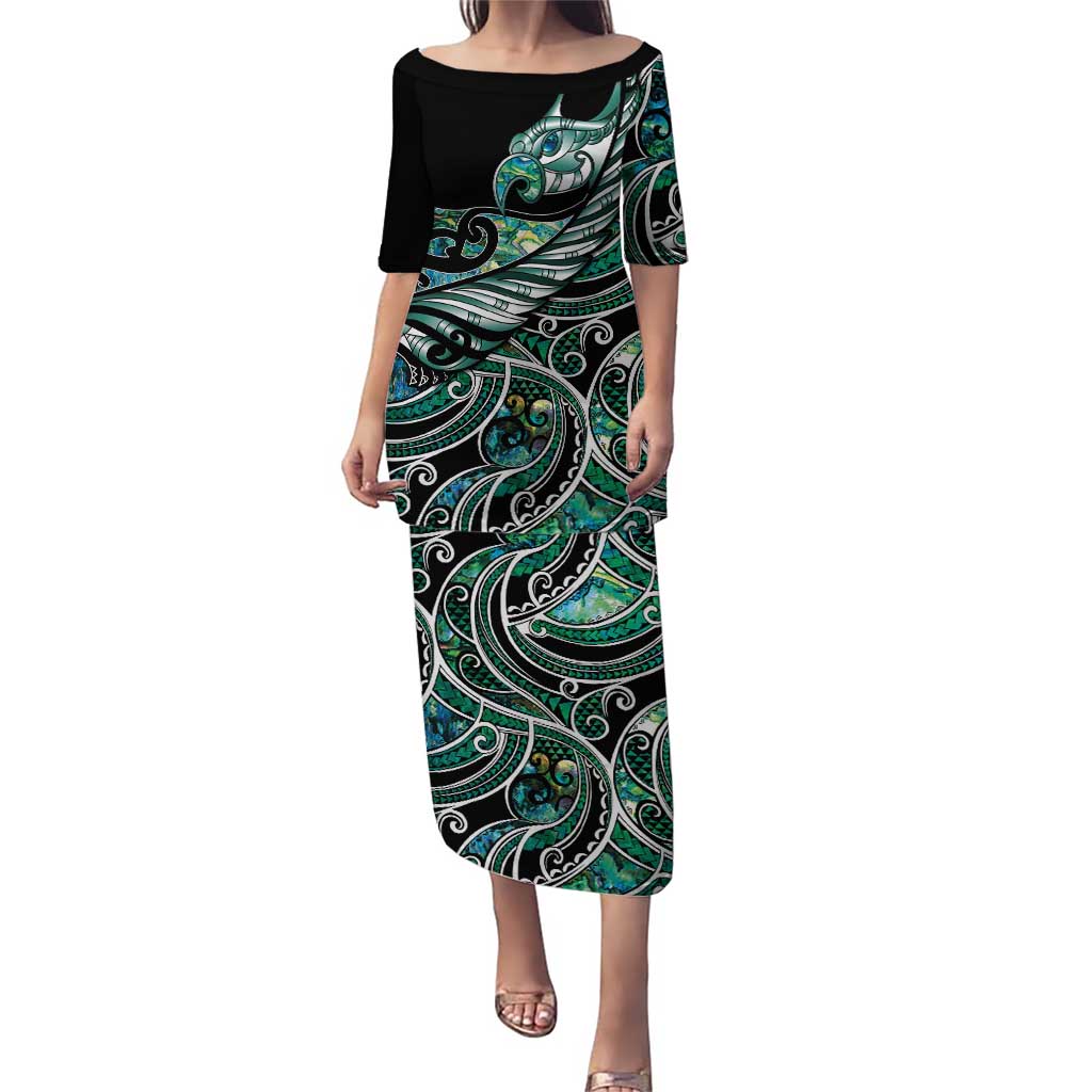 Maori Matariki - Manaia Family Matching Puletasi and Hawaiian Shirt Emerald Paua Shell LT7 Mom's Dress Green - Polynesian Pride