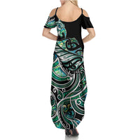 Maori Matariki - Manaia Family Matching Summer Maxi Dress and Hawaiian Shirt Emerald Paua Shell LT7 - Polynesian Pride