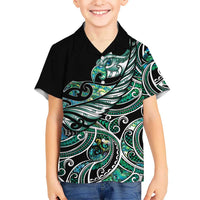 Maori Matariki - Manaia Family Matching Summer Maxi Dress and Hawaiian Shirt Emerald Paua Shell LT7 Son's Shirt Green - Polynesian Pride