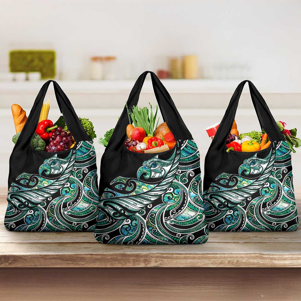 Maori Matariki - Manaia Grocery Bag Emerald Paua Shell LT7 3-pack One Size Green - Polynesian Pride