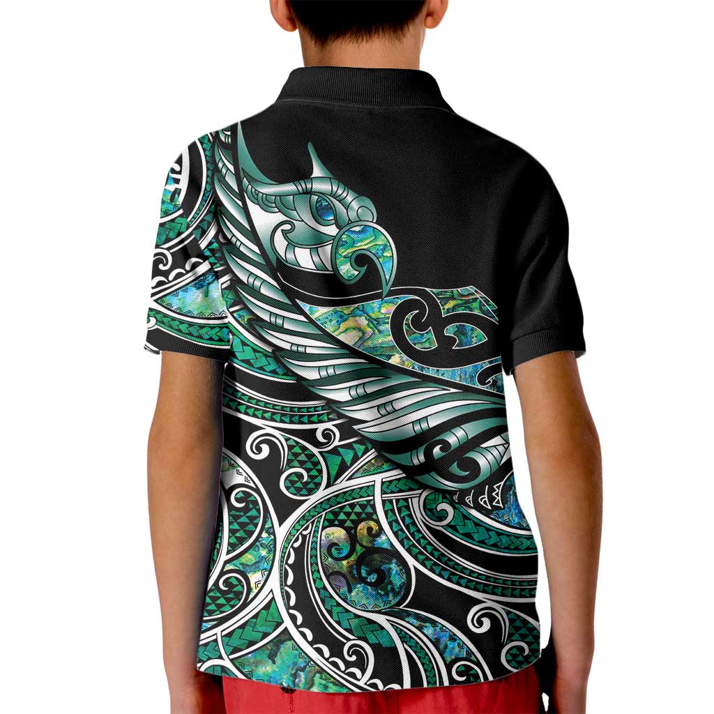 Maori Matariki - Manaia Kid Polo Shirt Emerald Paua Shell LT7 - Polynesian Pride