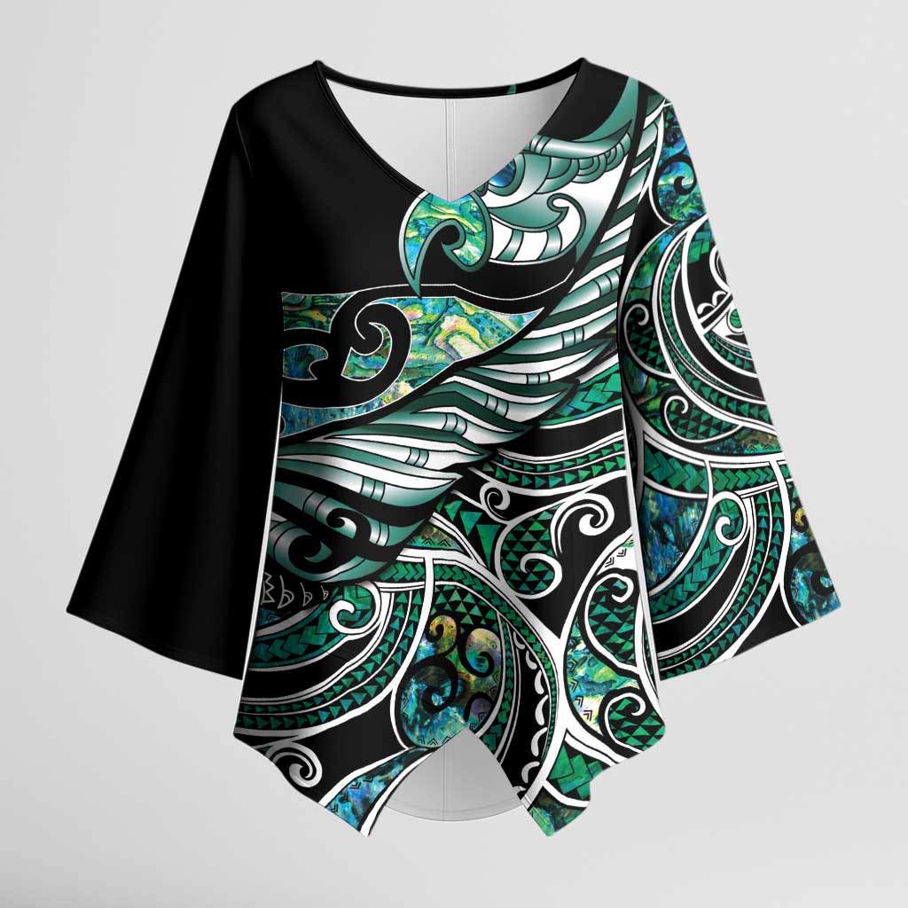 Maori Matariki - Manaia Kimono Sleeve Blouse Emerald Paua Shell