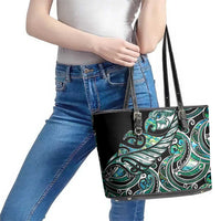 Maori Matariki - Manaia Leather Tote Bag Emerald Paua Shell