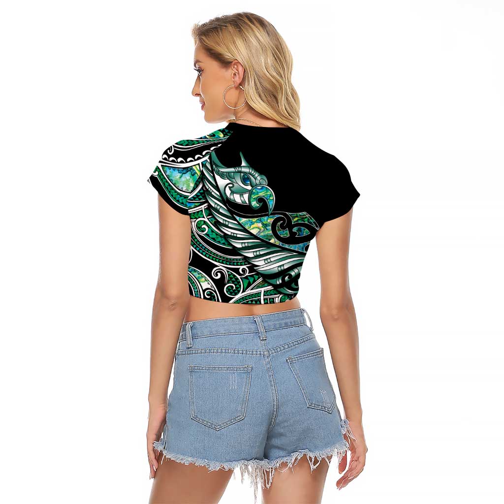 Maori Matariki - Manaia Raglan Cropped T Shirt Emerald Paua Shell LT7 - Polynesian Pride