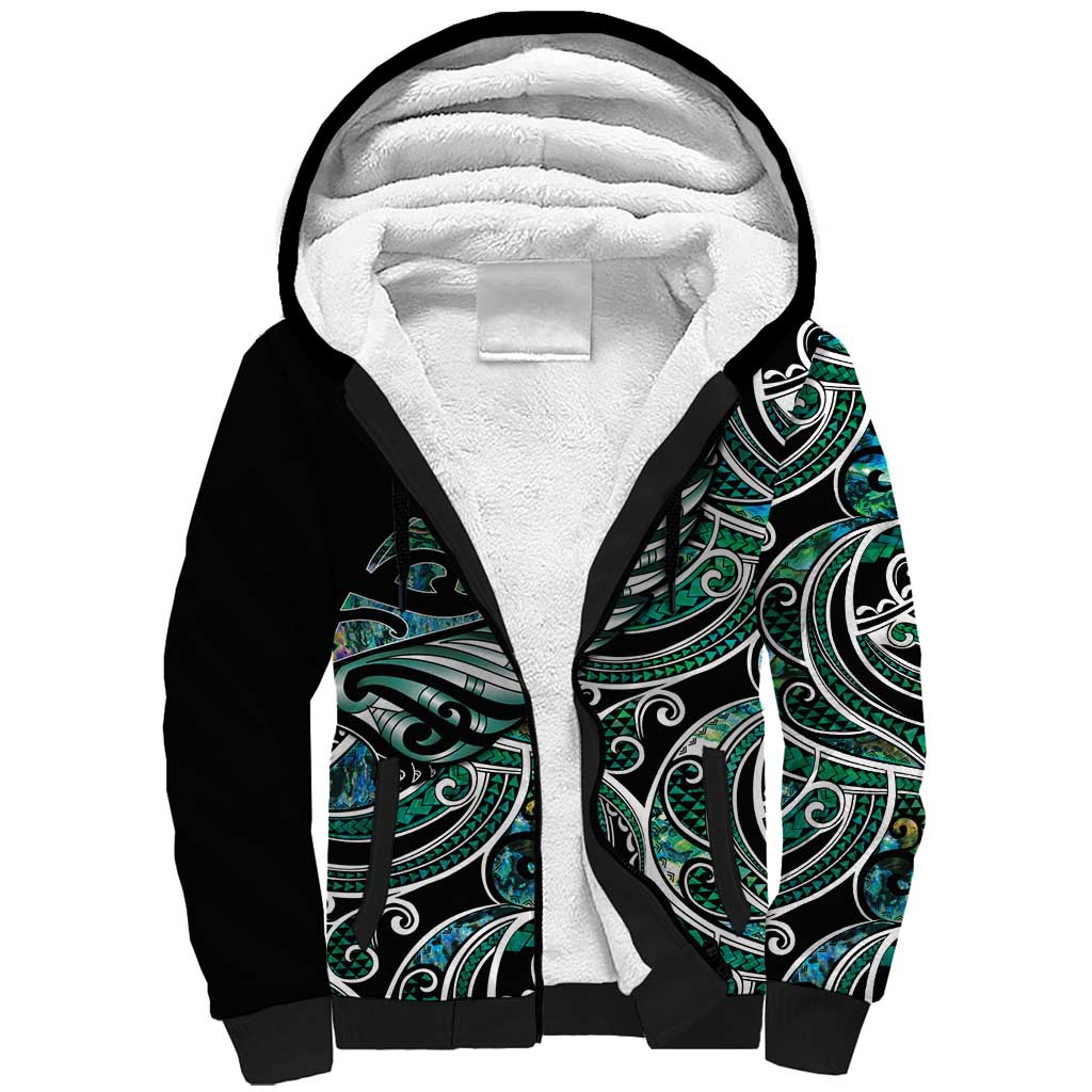 Maori Matariki - Manaia Sherpa Hoodie Emerald Paua Shell LT7 Unisex Green - Polynesian Pride
