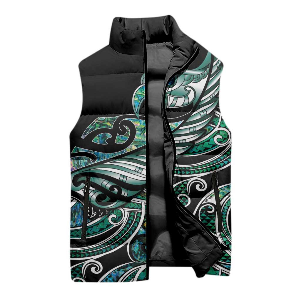 Maori Matariki - Manaia Sleeveless Puffer Jacket Emerald Paua Shell