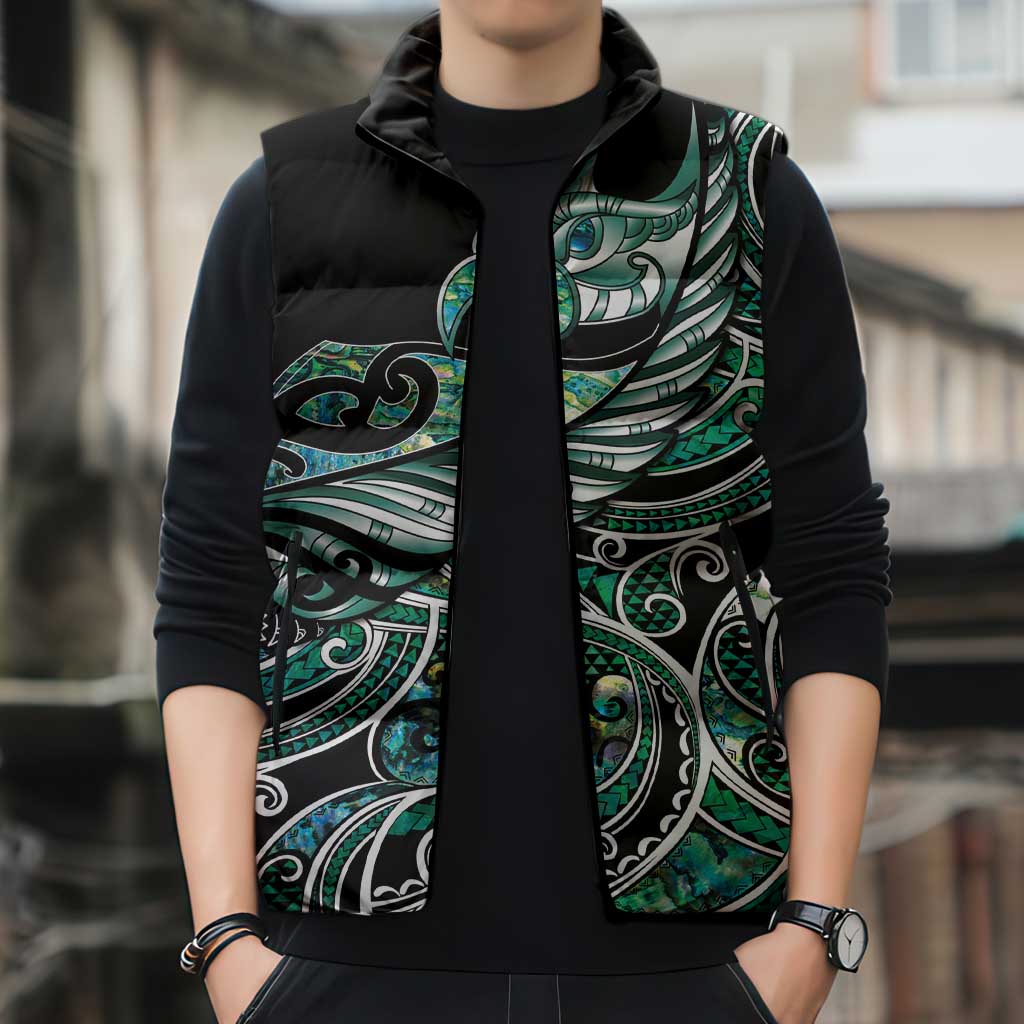 Maori Matariki - Manaia Sleeveless Puffer Jacket Emerald Paua Shell