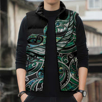 Maori Matariki - Manaia Sleeveless Puffer Jacket Emerald Paua Shell