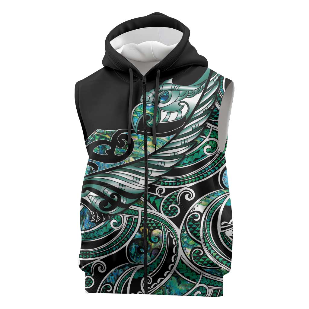 Maori Matariki - Manaia Sleeveless Zip Hoodie Emerald Paua Shell