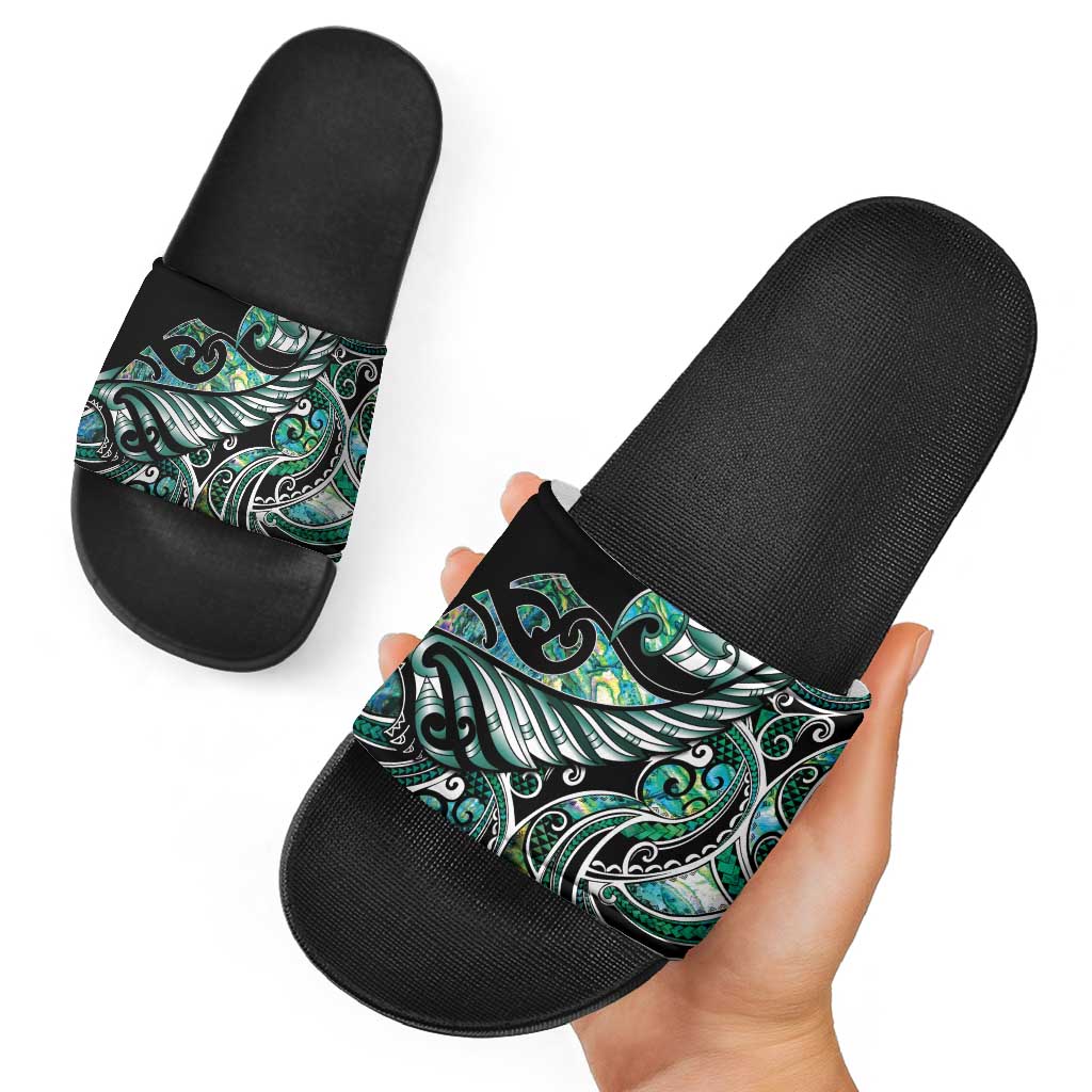 Maori Matariki - Manaia Slide Sandals Emerald Paua Shell
