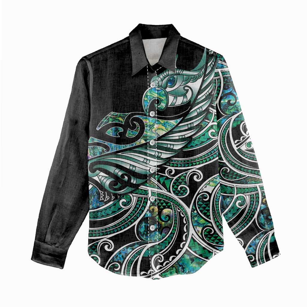 Maori Matariki - Manaia Women Casual Shirt Emerald Paua Shell LT7 - Polynesian Pride