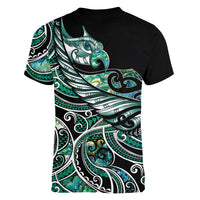 Maori Matariki - Manaia Women V-Neck T-Shirt Emerald Paua Shell LT7 - Polynesian Pride