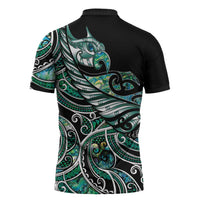 Maori Matariki - Manaia Zipper Polo Shirt Emerald Paua Shell