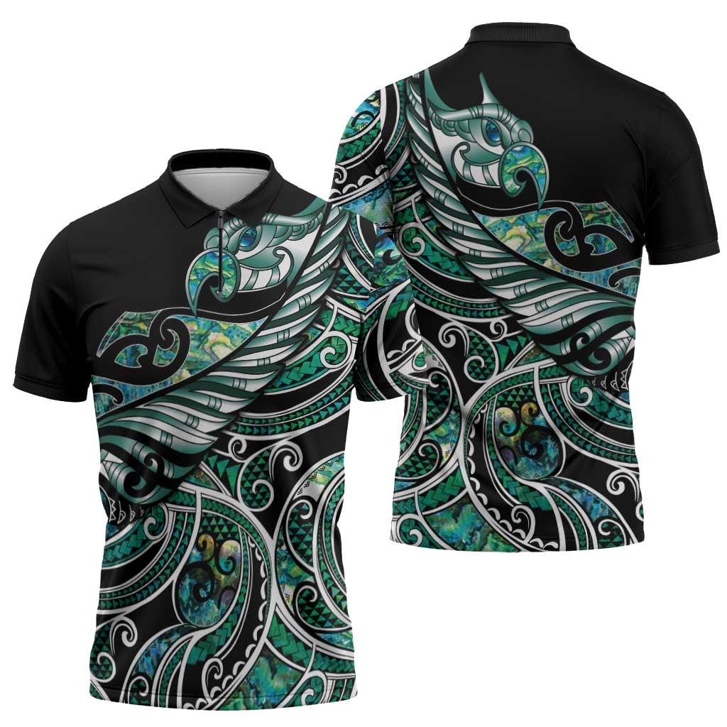 Maori Matariki - Manaia Zipper Polo Shirt Emerald Paua Shell