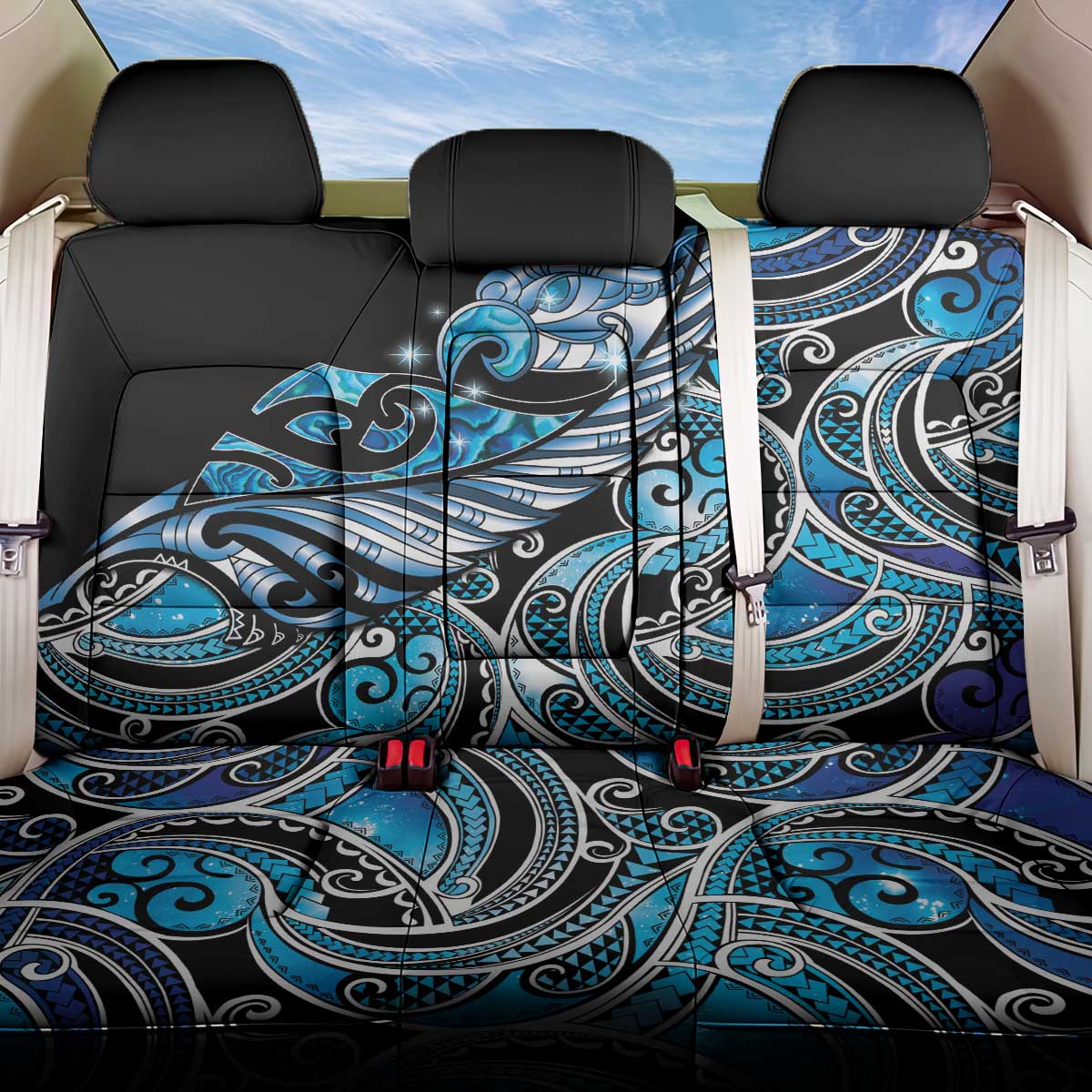 Maori Matariki - Manaia Back Car Seat Cover Galaxy Blue Paua Shell LT7 One Size Blue - Polynesian Pride