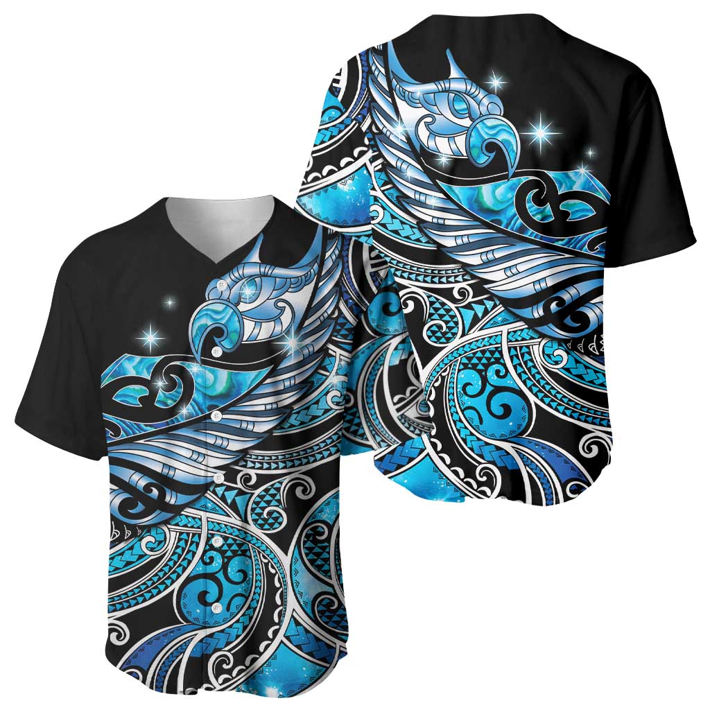 Maori Matariki - Manaia Baseball Jersey Galaxy Blue Paua Shell