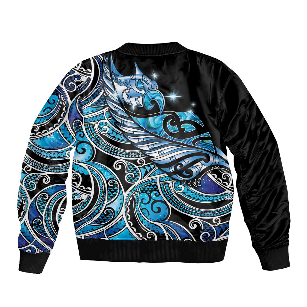 Maori Matariki - Manaia Bomber Jacket Galaxy Blue Paua Shell