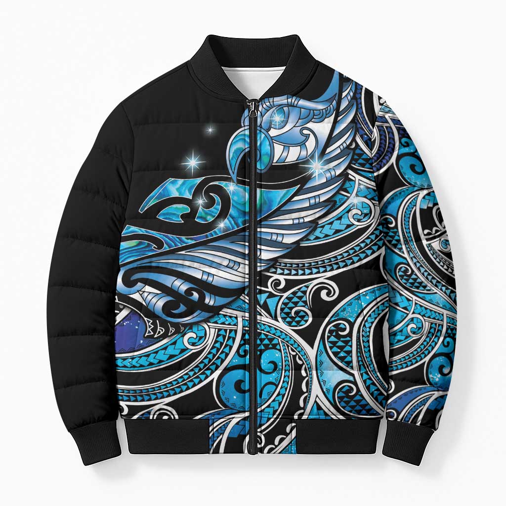 Maori Matariki - Manaia Bomber Puffer Jacket Galaxy Blue Paua Shell