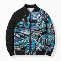 Maori Matariki - Manaia Bomber Puffer Jacket Galaxy Blue Paua Shell