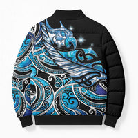 Maori Matariki - Manaia Bomber Puffer Jacket Galaxy Blue Paua Shell