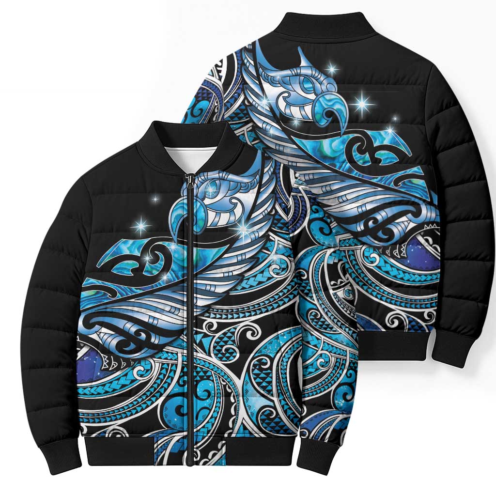Maori Matariki - Manaia Bomber Puffer Jacket Galaxy Blue Paua Shell