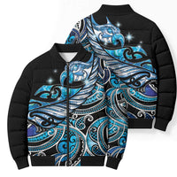 Maori Matariki - Manaia Bomber Puffer Jacket Galaxy Blue Paua Shell