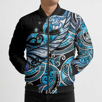 Maori Matariki - Manaia Bomber Puffer Jacket Galaxy Blue Paua Shell