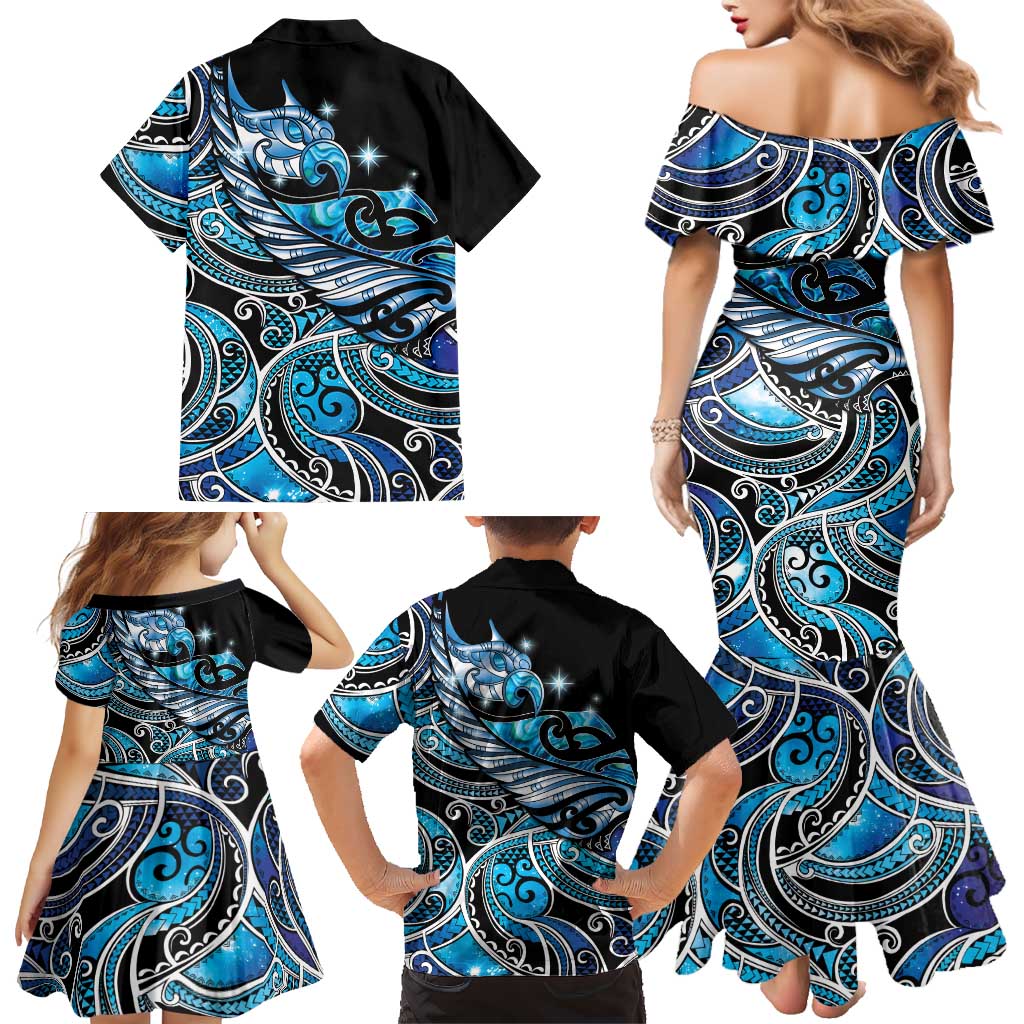 Maori Matariki - Manaia Family Matching Mermaid Dress and Hawaiian Shirt Galaxy Blue Paua Shell LT7 - Polynesian Pride