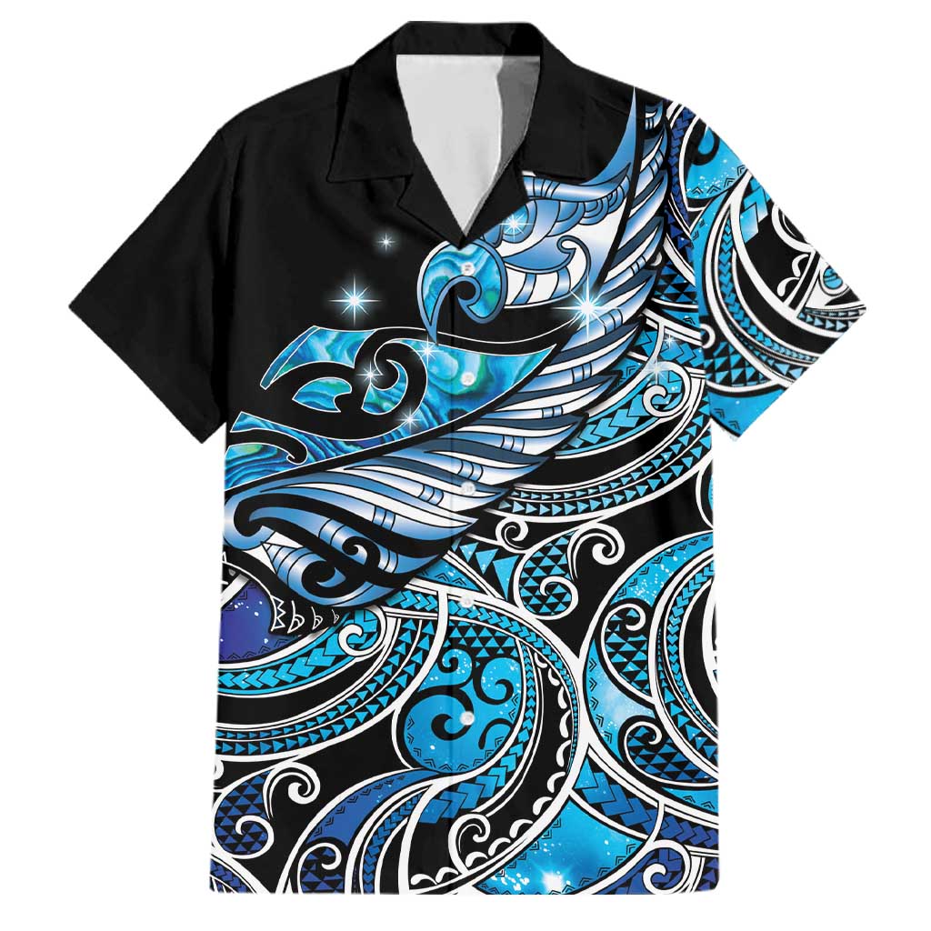 Maori Matariki - Manaia Family Matching Mermaid Dress and Hawaiian Shirt Galaxy Blue Paua Shell LT7 Dad's Shirt - Short Sleeve Blue - Polynesian Pride