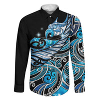 Maori Matariki - Manaia Family Matching Mermaid Dress and Hawaiian Shirt Galaxy Blue Paua Shell LT7 Dad's Shirt - Long Sleeve Blue - Polynesian Pride