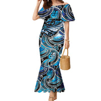 Maori Matariki - Manaia Family Matching Mermaid Dress and Hawaiian Shirt Galaxy Blue Paua Shell LT7 Mom's Dress Blue - Polynesian Pride