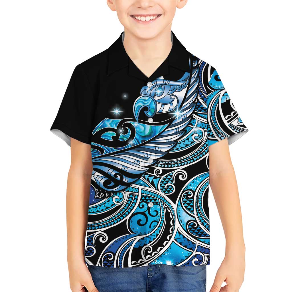 Maori Matariki - Manaia Family Matching Mermaid Dress and Hawaiian Shirt Galaxy Blue Paua Shell LT7 Son's Shirt Blue - Polynesian Pride