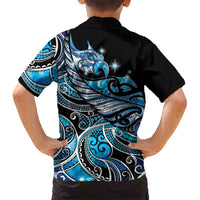 Maori Matariki - Manaia Family Matching Off The Shoulder Long Sleeve Dress and Hawaiian Shirt Galaxy Blue Paua Shell