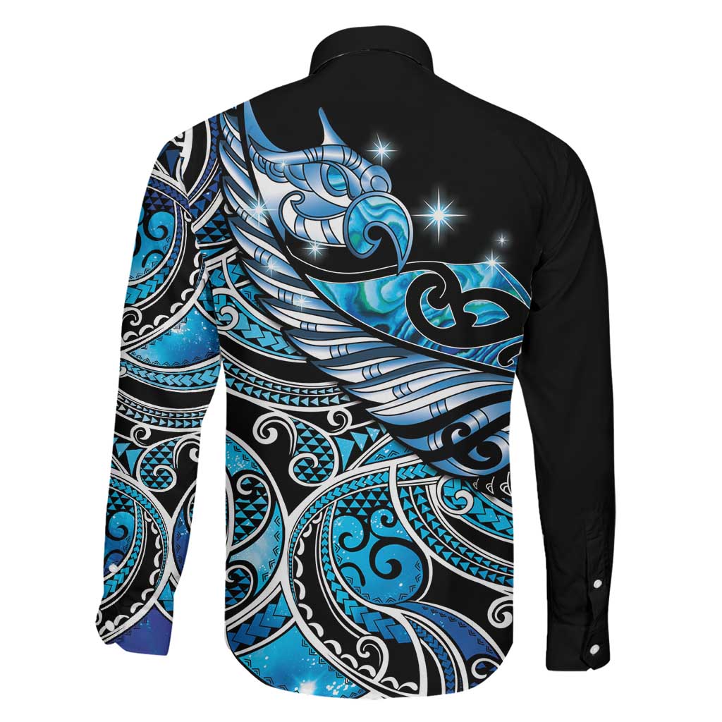 Maori Matariki - Manaia Family Matching Off The Shoulder Long Sleeve Dress and Hawaiian Shirt Galaxy Blue Paua Shell