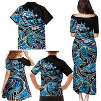 Maori Matariki - Manaia Family Matching Puletasi and Hawaiian Shirt Galaxy Blue Paua Shell LT7 - Polynesian Pride