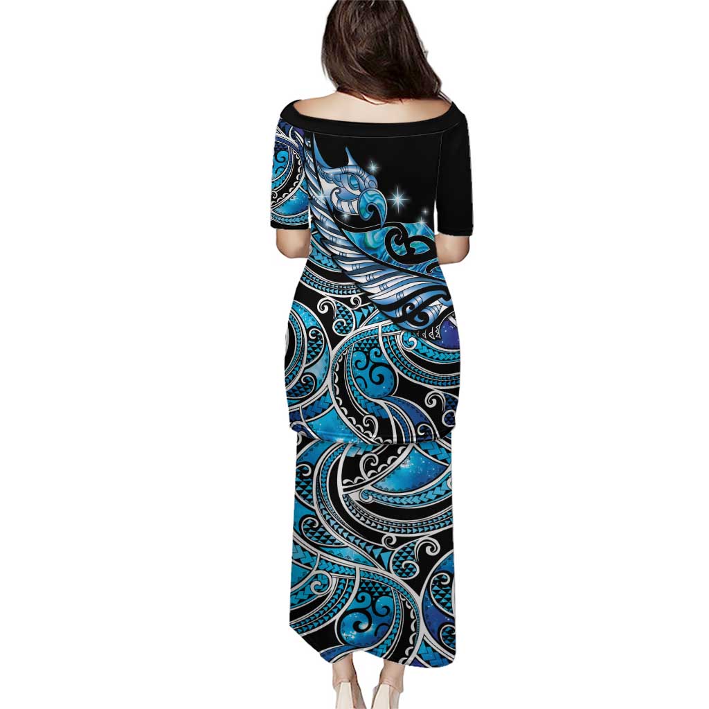 Maori Matariki - Manaia Family Matching Puletasi and Hawaiian Shirt Galaxy Blue Paua Shell LT7 - Polynesian Pride