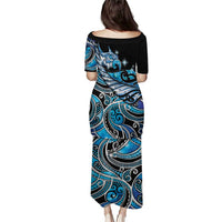 Maori Matariki - Manaia Family Matching Puletasi and Hawaiian Shirt Galaxy Blue Paua Shell LT7 - Polynesian Pride