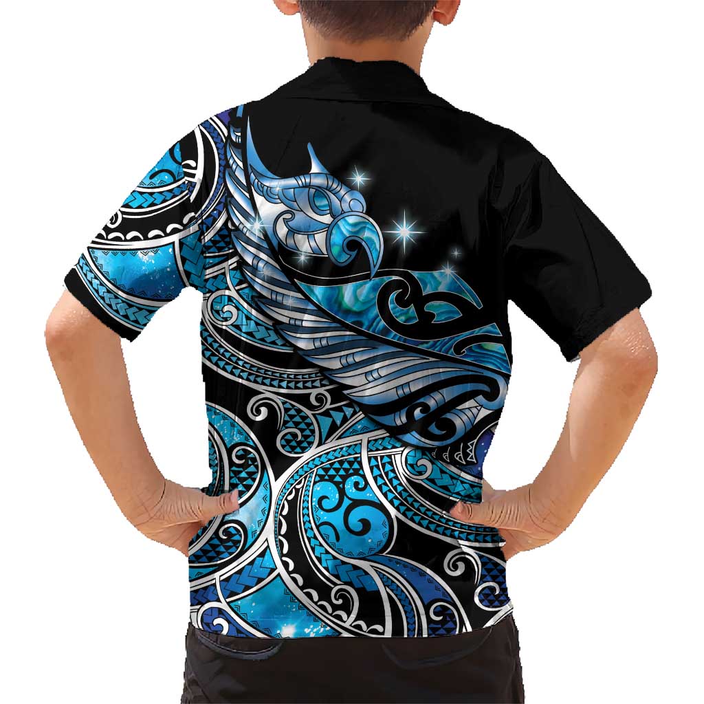 Maori Matariki - Manaia Family Matching Short Sleeve Bodycon Dress and Hawaiian Shirt Galaxy Blue Paua Shell