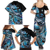 Maori Matariki - Manaia Family Matching Summer Maxi Dress and Hawaiian Shirt Galaxy Blue Paua Shell LT7 - Polynesian Pride