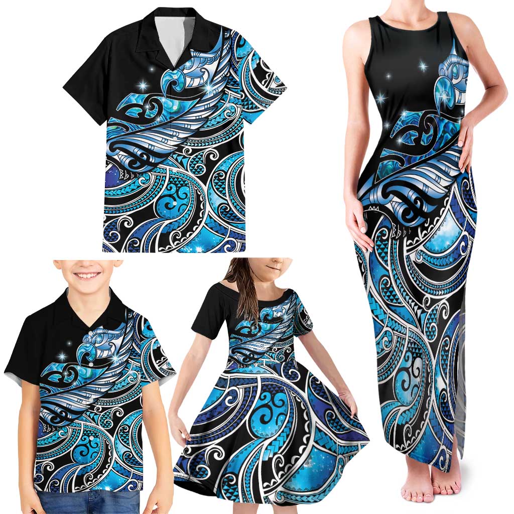 Maori Matariki - Manaia Family Matching Tank Maxi Dress and Hawaiian Shirt Galaxy Blue Paua Shell LT7 - Polynesian Pride