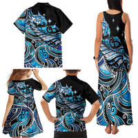 Maori Matariki - Manaia Family Matching Tank Maxi Dress and Hawaiian Shirt Galaxy Blue Paua Shell LT7 - Polynesian Pride