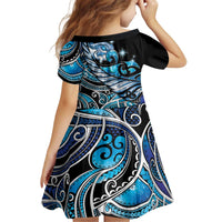 Maori Matariki - Manaia Kid Short Sleeve Dress Galaxy Blue Paua Shell