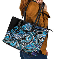 Maori Matariki - Manaia Leather Tote Bag Galaxy Blue Paua Shell