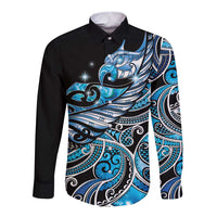 Maori Matariki - Manaia Long Sleeve Button Shirt Galaxy Blue Paua Shell