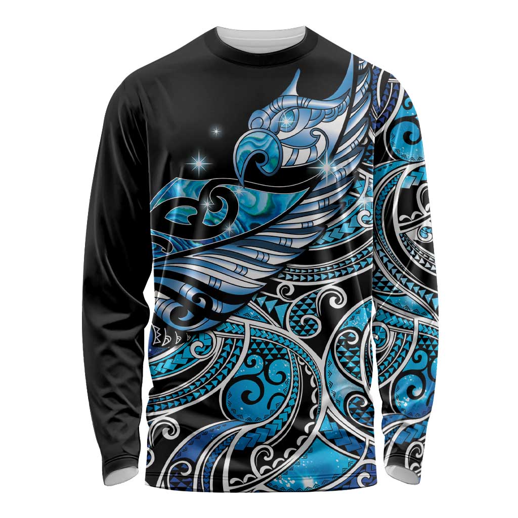 Maori Matariki - Manaia Long Sleeve Shirt Galaxy Blue Paua Shell